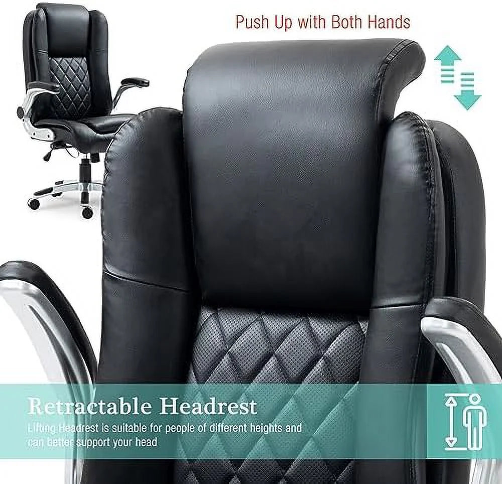 White Office Chair with Lifting Headrest and Flip-up Armrests C76578