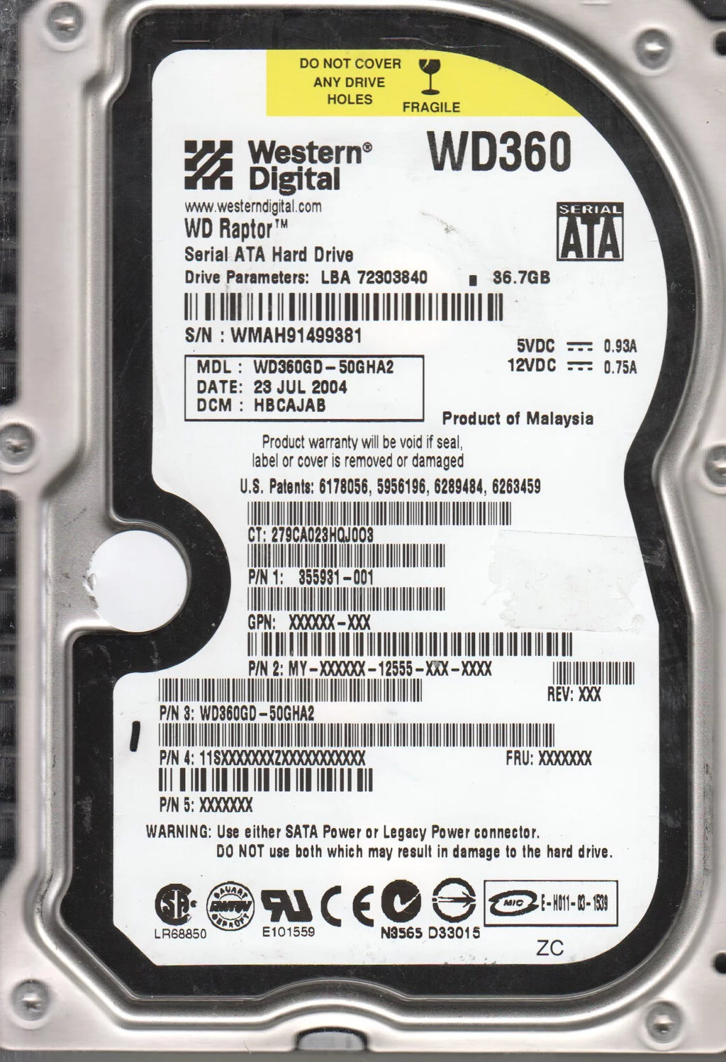 36.7GB SATA 3.5 Hard Drive Y339