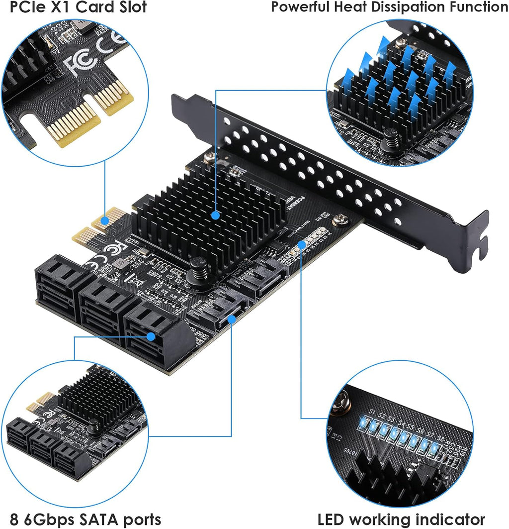 PCIe SATA Card 8 Ports with 8 SATA Cables and Low Profile Bracket Z18526