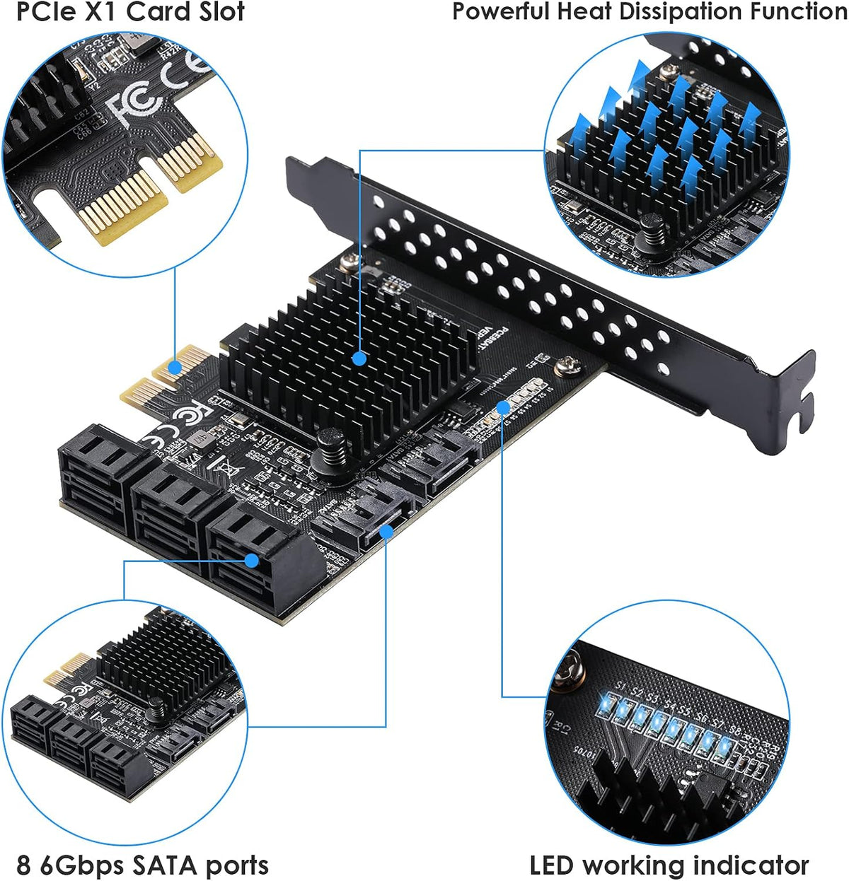PCIe SATA Card 8 Ports with 8 SATA Cables and Low Profile Bracket Z18526