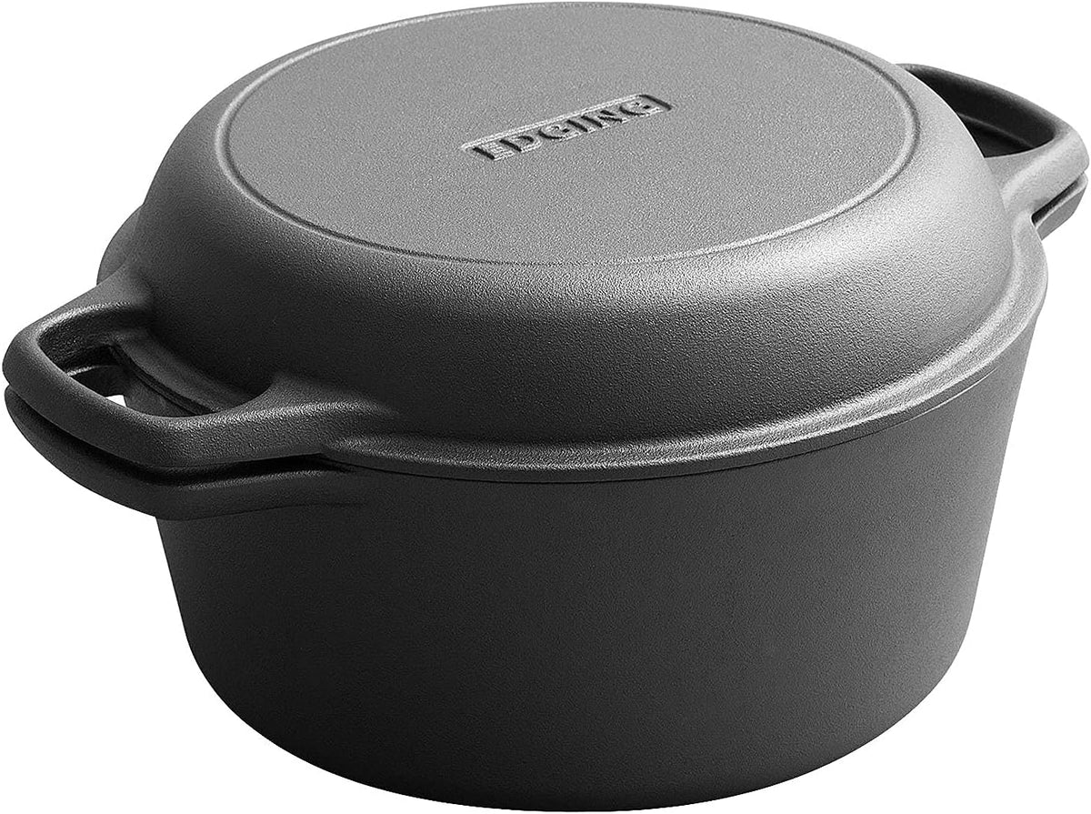 2-In-1 Pre-Seasoned Cast Iron Dutch Oven Set, 5-Quart Pack of 2 C49006