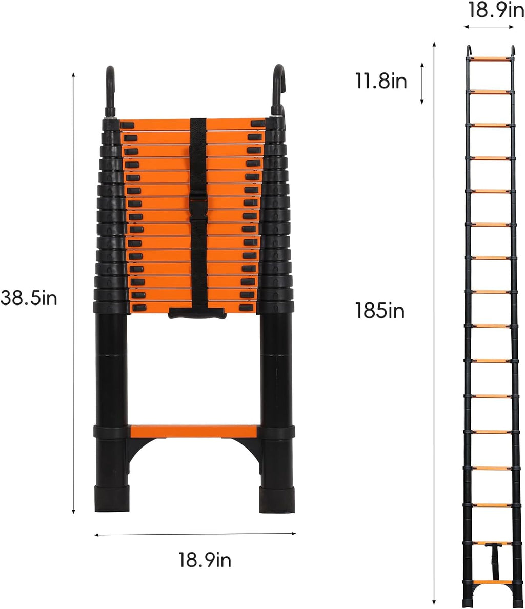Telescoping Ladder 10.5 FT Aluminum with 2 Detachable Roof Hooks and 2 Triangle Stabilizers E7220