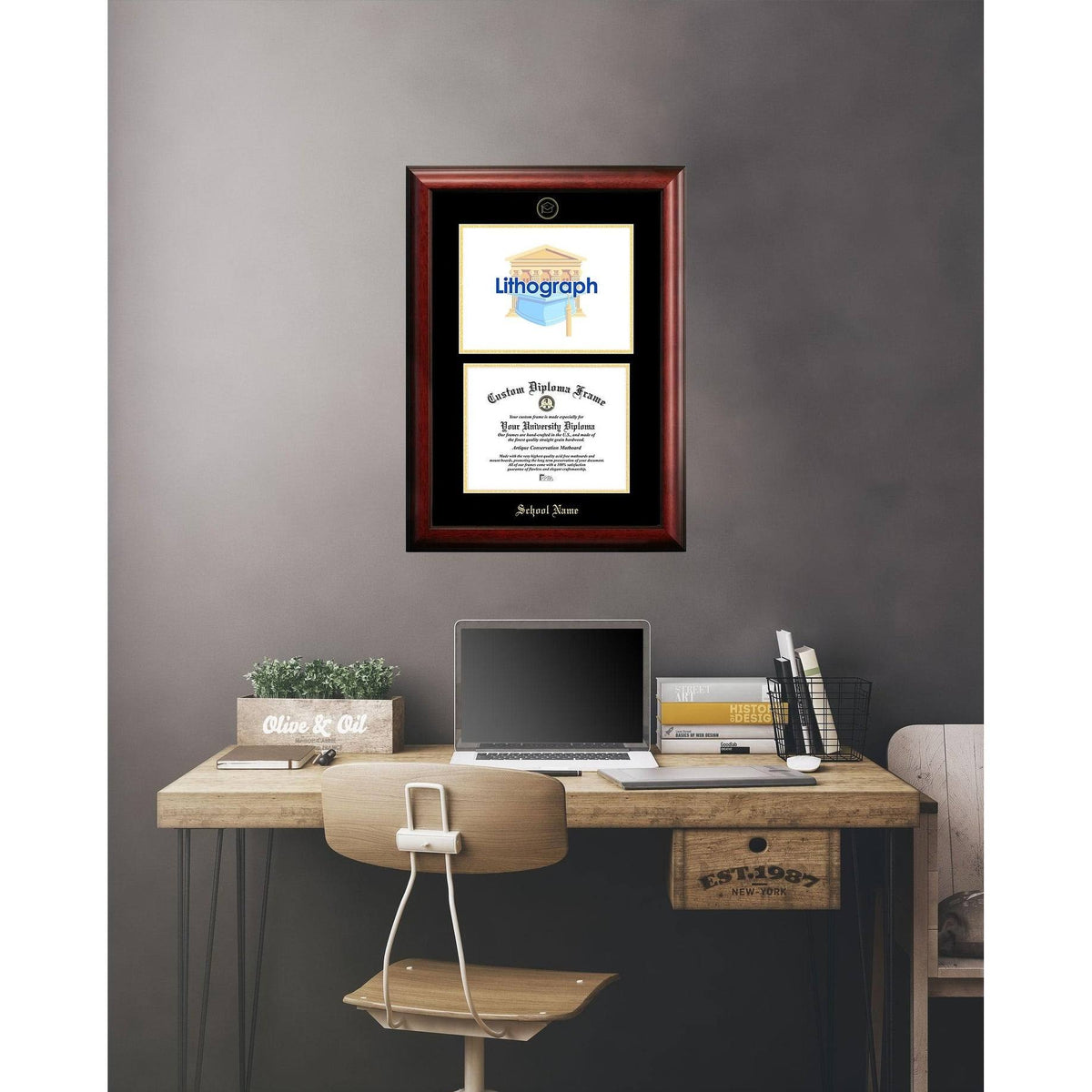 Gold Embossed Diploma Frame with Campus Images Lithograph A150