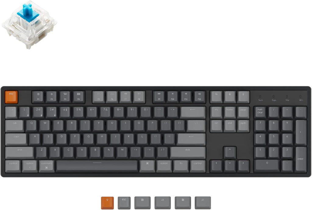 Keychron K10 Full Size 104 Keys Bluetooth Wireless/USB Wired Mechanical Gaming Keyboard with Gateron G Pro Brown Switch/RGB Backlight, Aluminum Frame R126180