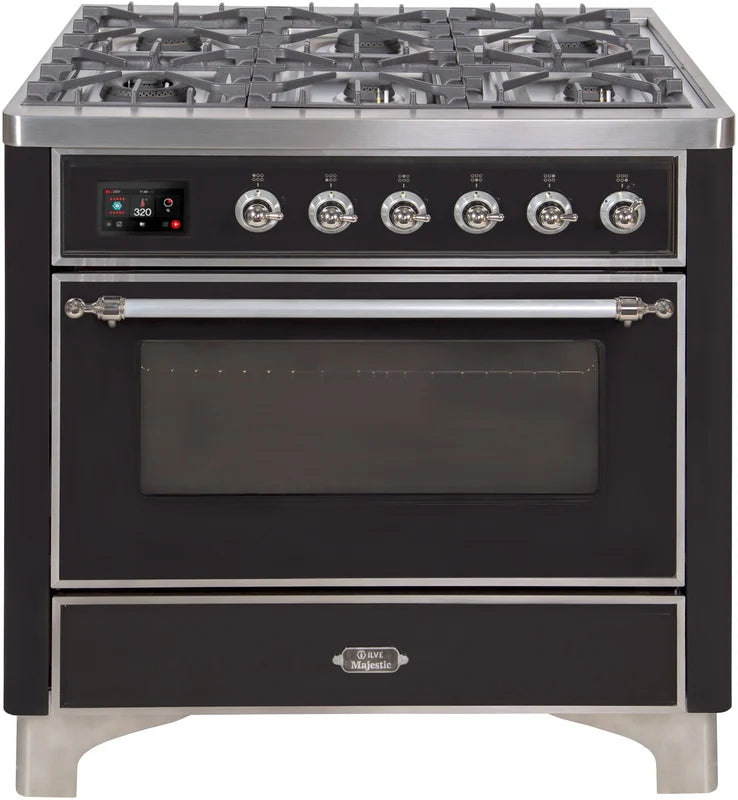 36 Dual Fuel Natural Gas Range Glossy Black Chrome Trim U9573