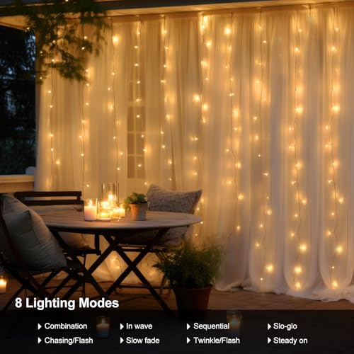 300 LED Battery Operated Curtain Lights with Remote Timer Warm White X423