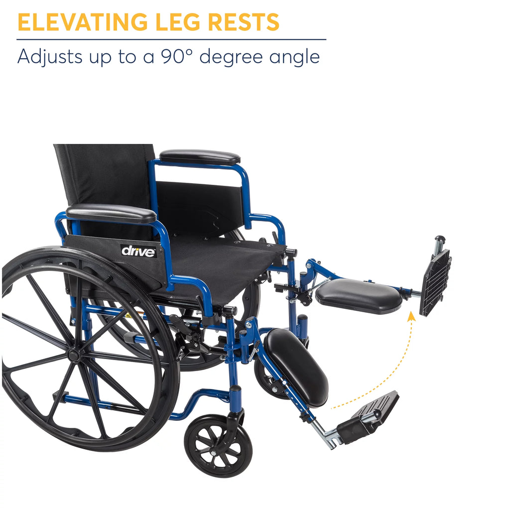 Blue Streak Wheelchair with Flip Back Desk Arms, Elevating Leg Rests, 16" Seat I324