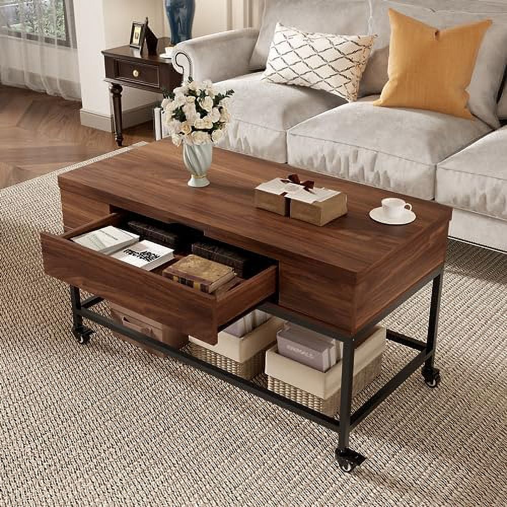 Lift Top Folding Coffee Table with Drawer Metal Frame R512581