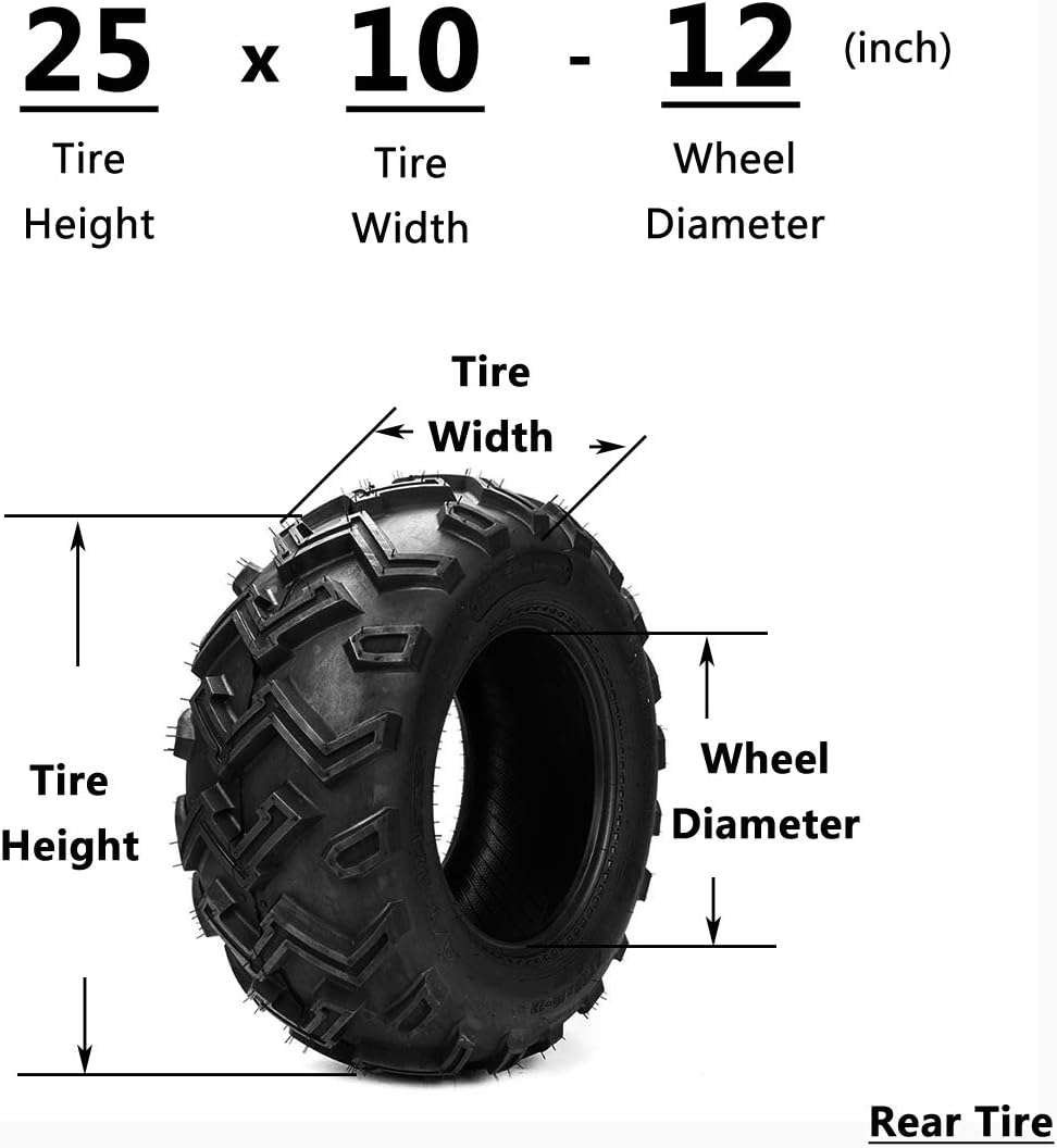 4PCS 25x8-12 Front & 25x10-12 Rear 6 Ply ATV/UTV Tubeless Tires L57101