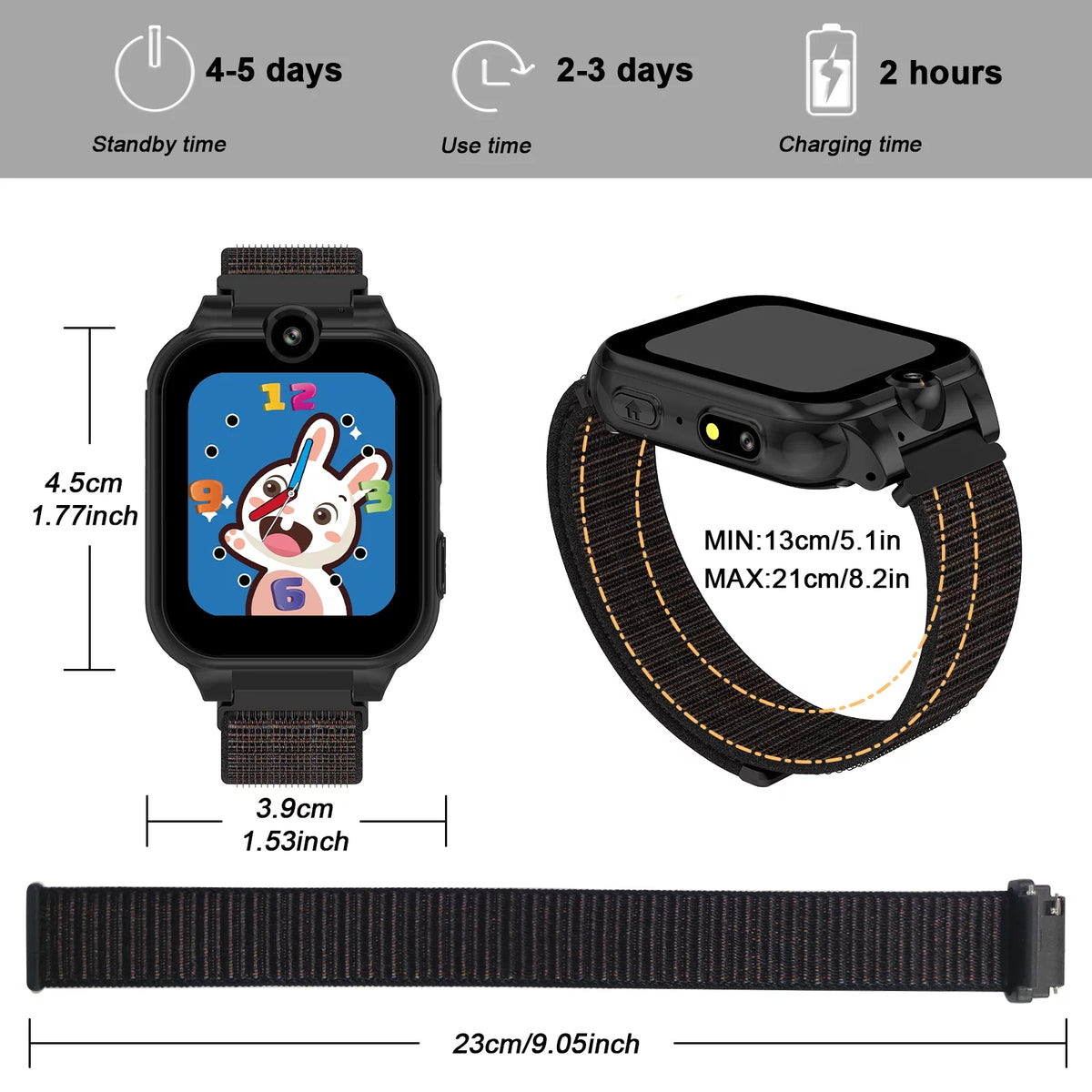 Black Kids Smart Watch with Dual Camera Z375