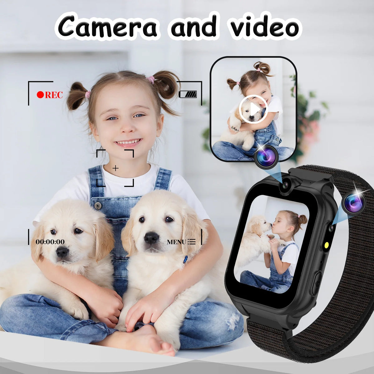 Black Kids Smart Watch with Dual Camera Z375