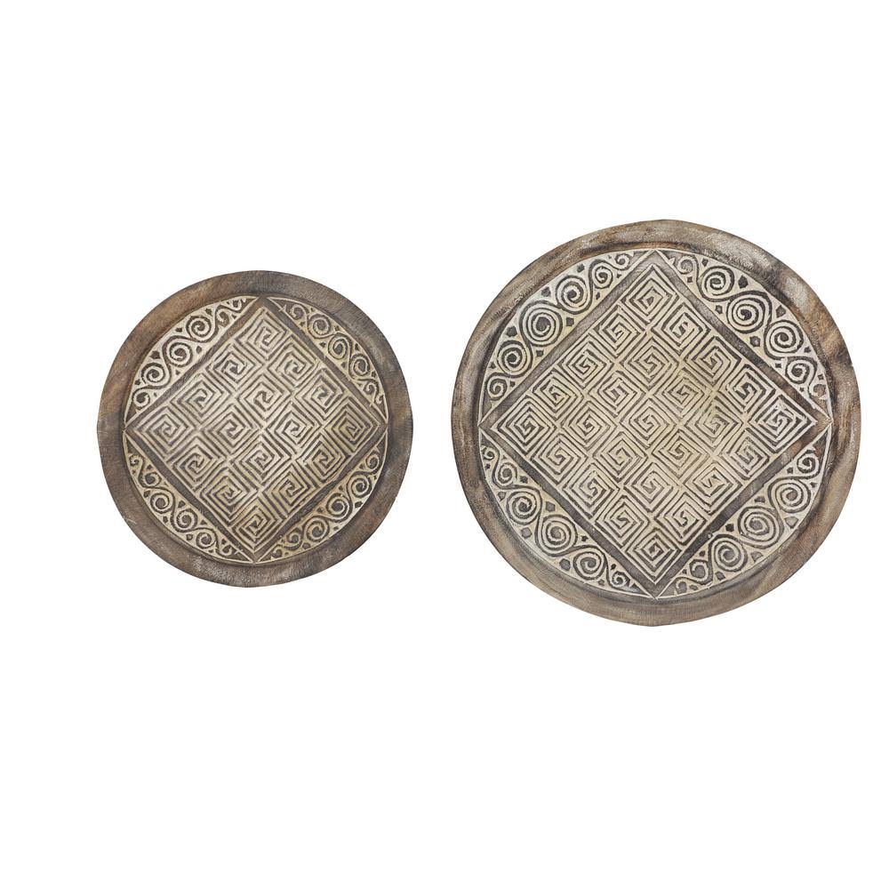 Eclectic Hand-Carved Brown & White Wood Wall Decor, Set of 2 C13770