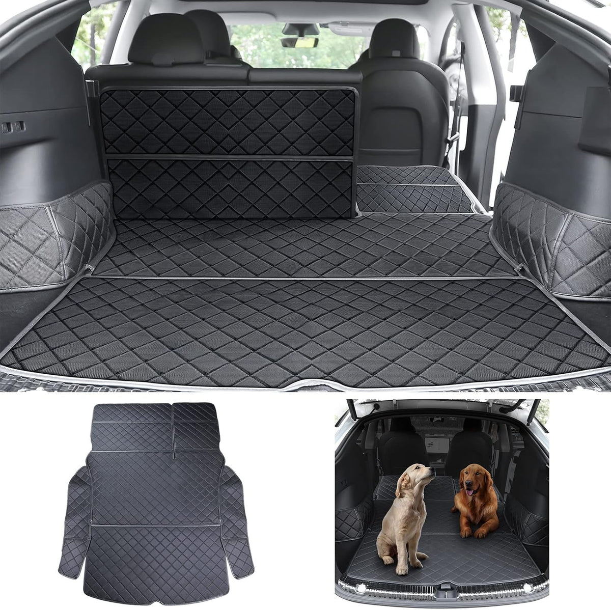 Tesla Model 3 Trunk Mat Pet Mat Liner Cargo Mats Waterproof All-Weather Mats Rear Seat Cover Protector Accessories 2022 2021 2020 Black M887929