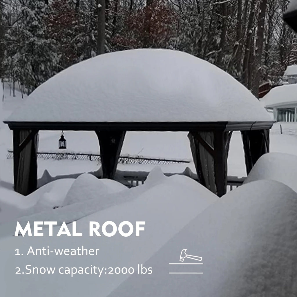 Grey Hardtop Gazebo with Steel Roof, Netting and Curtain 10' x 12' P439