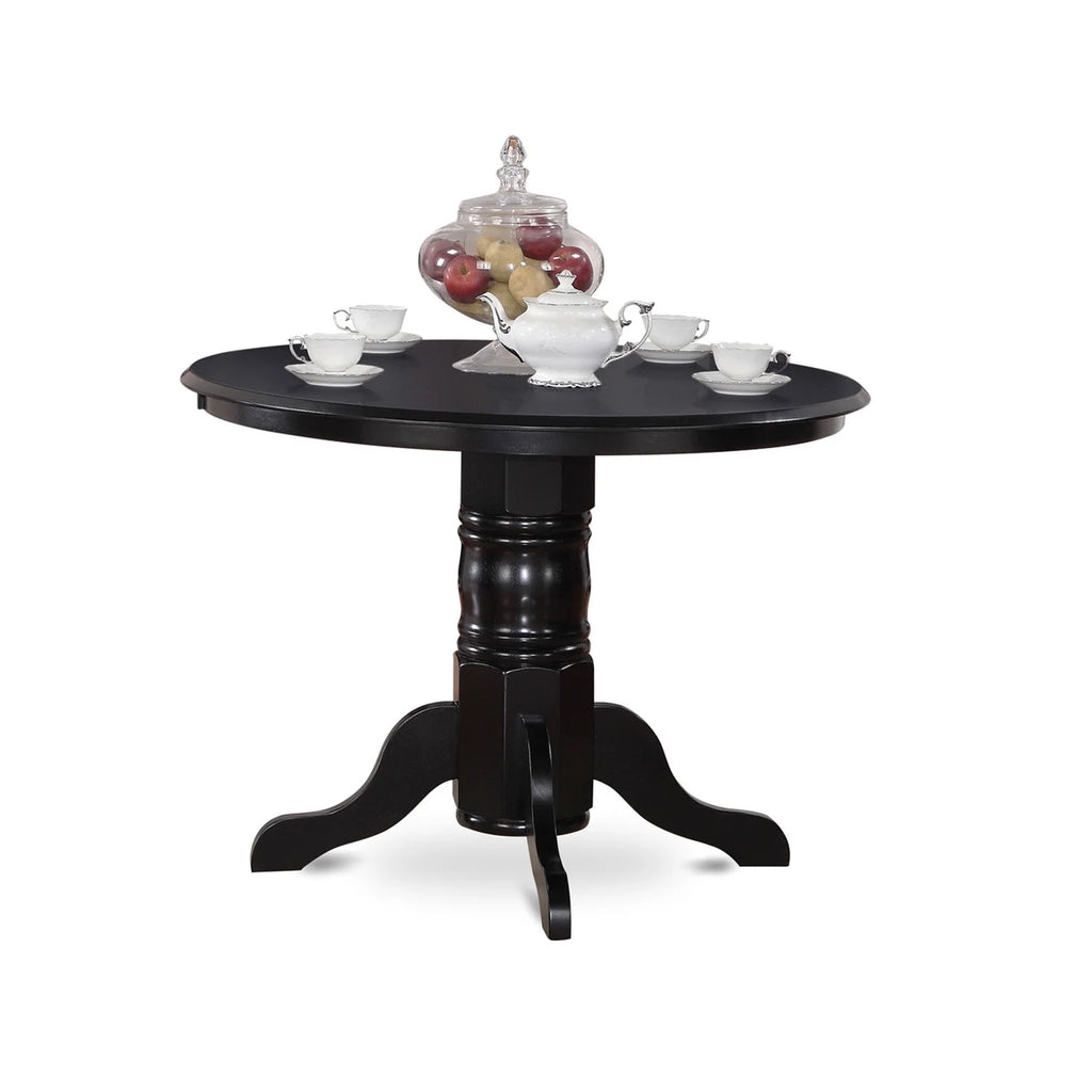Round 42 Inch Table and 2 Wood Seat Chairs V582