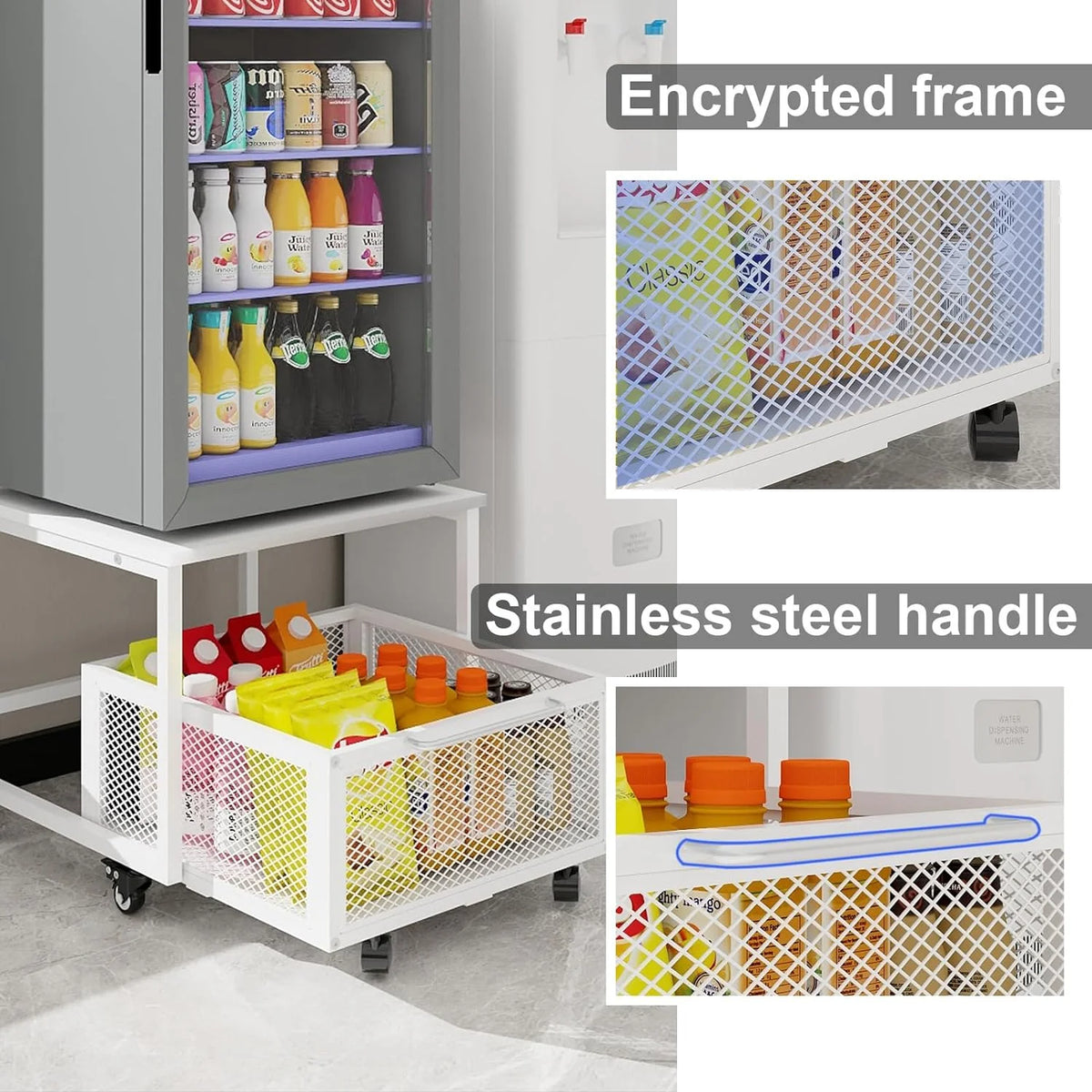 Mobile Mini Fridge Stand with 4 Lockable Wheels Rolling Fridge Cart I6981